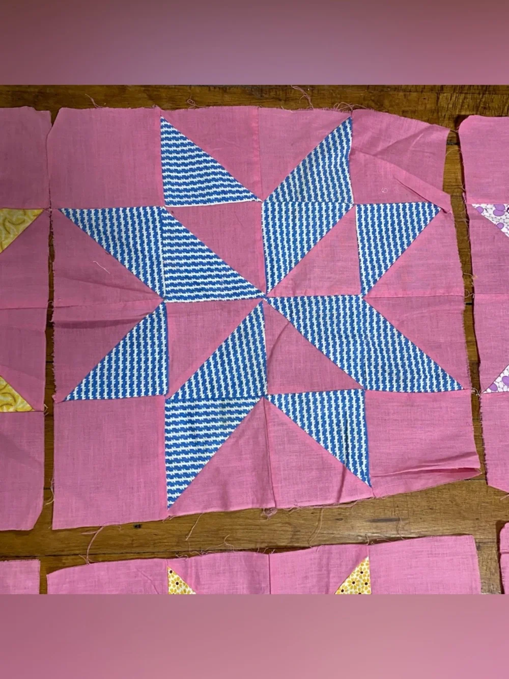 Set of 9 Vintage 8 Point Star Feed Sack Quilt Blocks 15 1/2” x 15 1/2” each - Picture 3 of 10